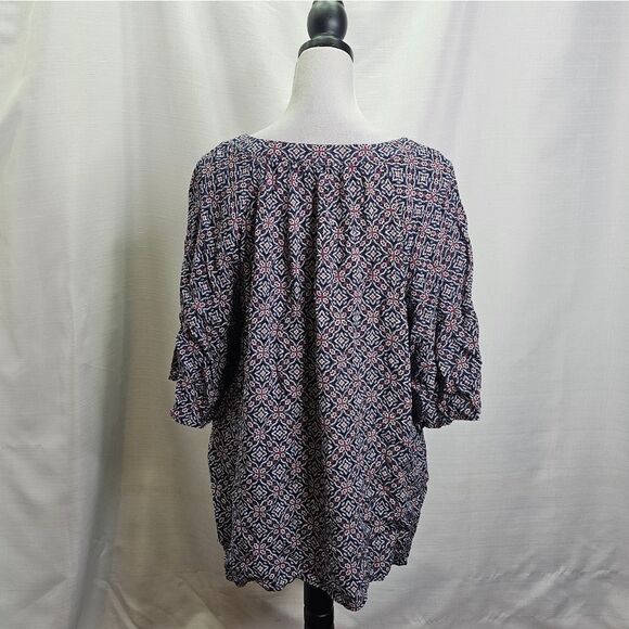 Dana Buchman Blue and Red Geometric Square Neck Blouse Size XL - Picture 6 of 8